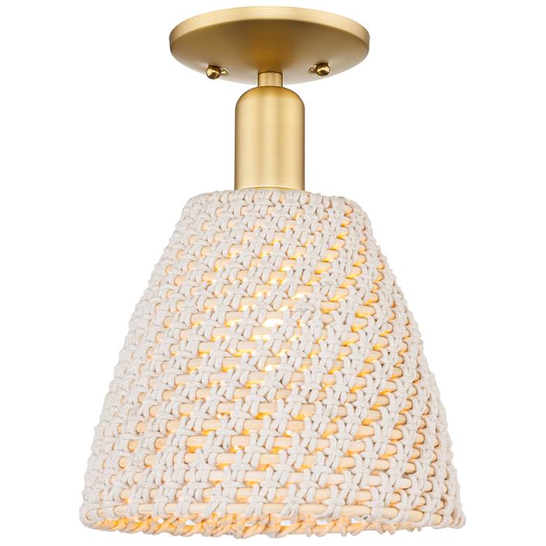 Image 1 Natural Ballston Dome 9"W Satin Gold Semi-Flush With Fiber Shade