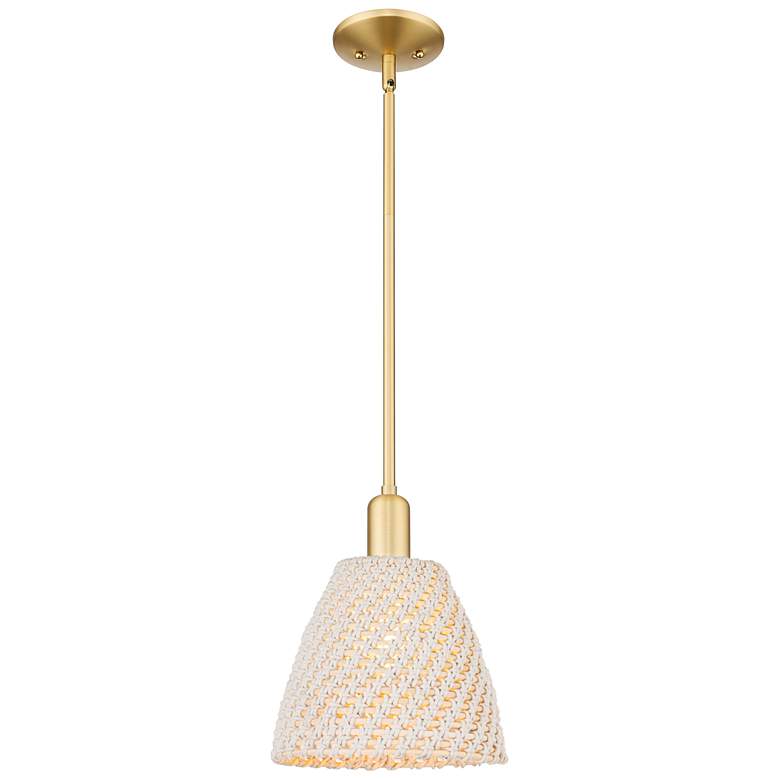 Image 1 Natural Ballston Dome 9"W Satin Gold Stem Mini Pendant With Fiber Shade