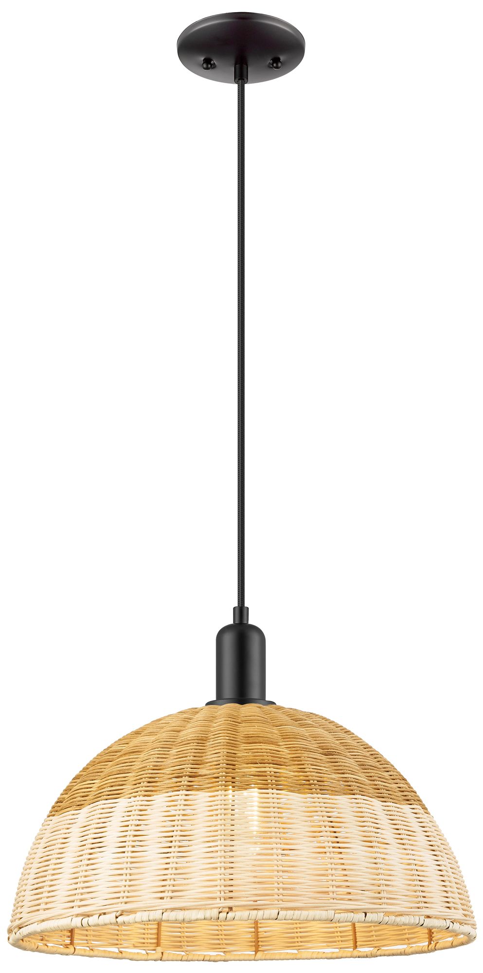 Natural Ballston Dome Wide Black Cord Mini Pendant w/ 16" Basketweave