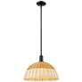 Natural Ballston Dome Wide Black Stem Mini Pendant w/ 16" Basketweave Shade