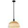 Natural Ballston Dome Wide Black Stem Mini Pendant w/ 16" Basketweave Shade