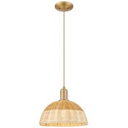 Natural Ballston Dome Wide Brass Cord Mini Pendant w/ 12" Basketweave Shade