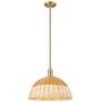 1_Natural Ballston Dome Wide Brass Stem Mini Pendant w/ 16" Basketweave Shade