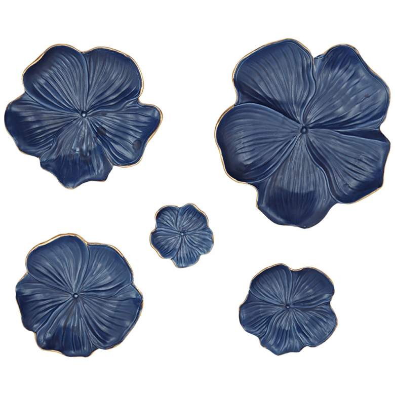 Image 1 Natural Blue Ceramic Floral 5-Piece Wall Tray Set