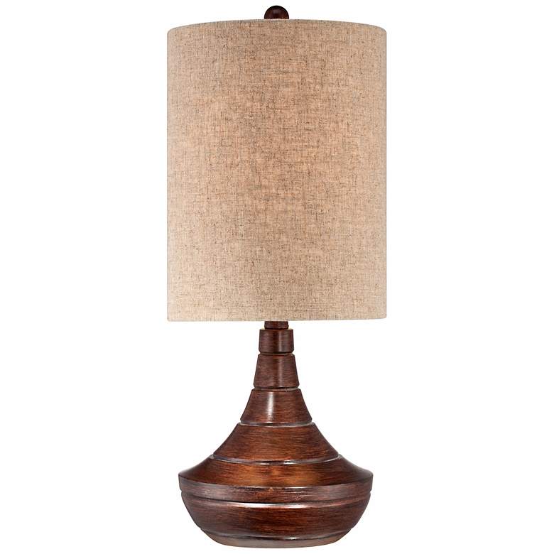 Image 1 Natural Brown Wood Finish Modern Grooved Gourd Table Lamp