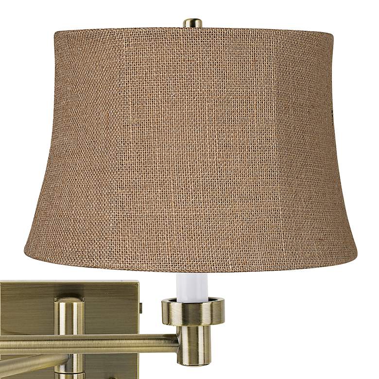 Image 2 Natural Burlap Antique Brass Plug-In Swing Arm Wall Light more views