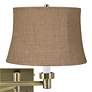 Natural Burlap Antique Brass Plug-In Swing Arm Wall Light