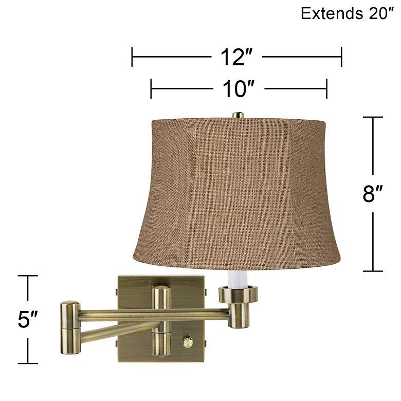 Image 4 Natural Burlap Antique Brass Plug-In Swing Arm Wall Light more views