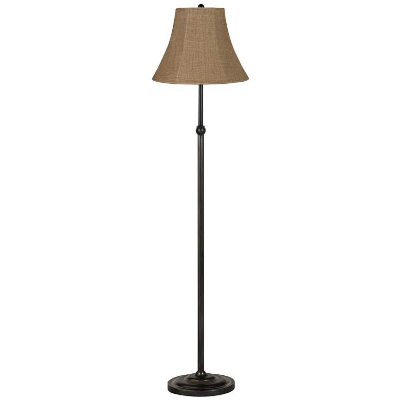Image 1 Natural Burlap Bell Bronze Adjustable Floor Lamp
