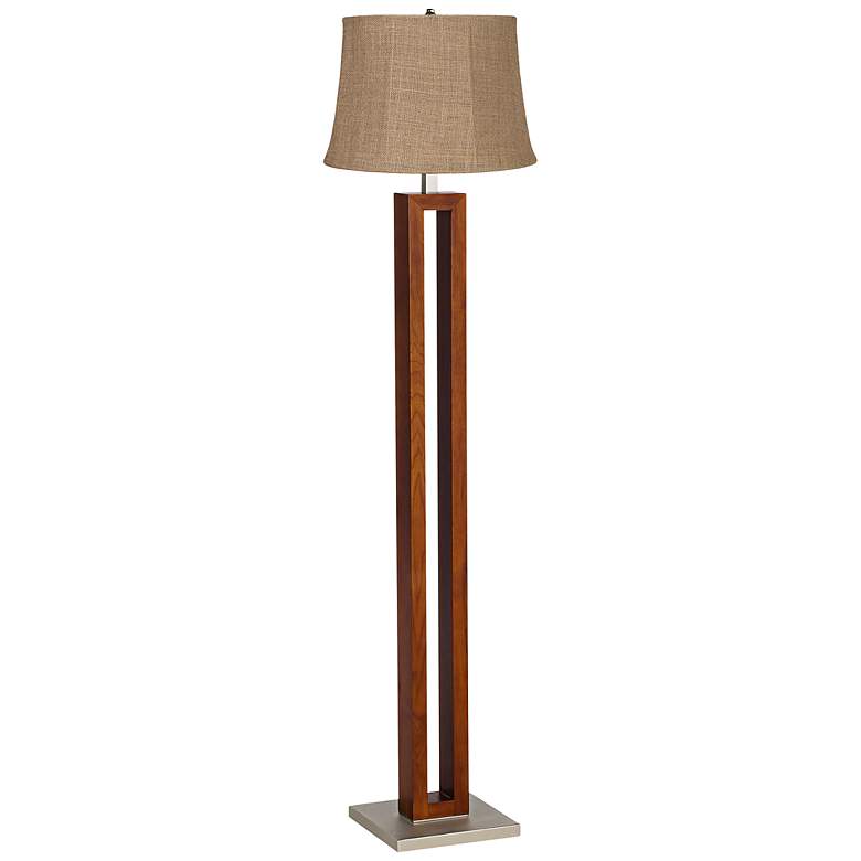 Image 1 Natural Burlap Rectangle Walnut Floor Lamp