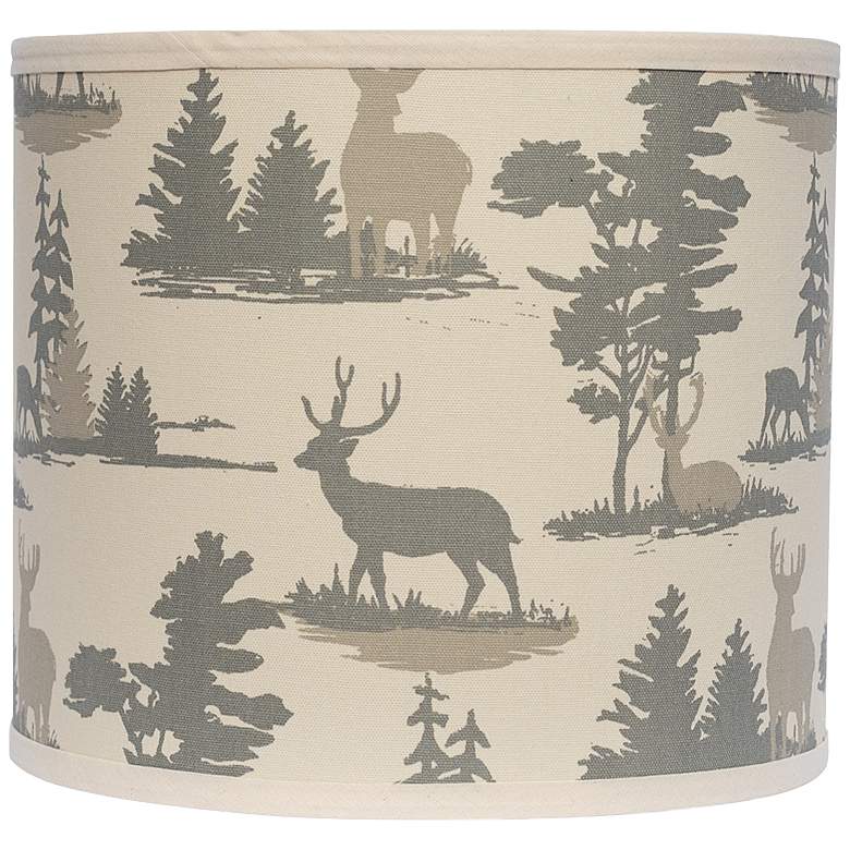 Image 1 Natural Deer and Pines Drum Lamp Shade 10x10x9 (Spider)