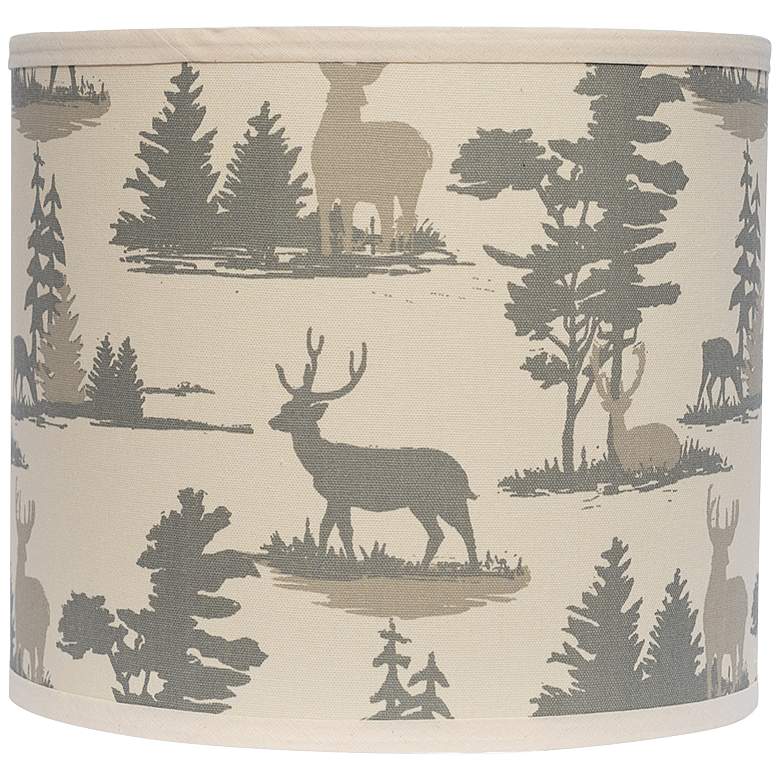 Image 1 Natural Deer and Pines Drum Lamp Shade 12x12x10 (Spider)