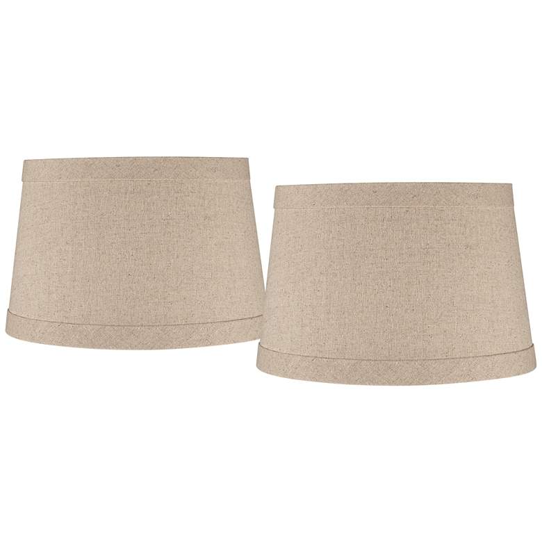 Image 1 Natural Fabric Set of 2 Drum Lamp Shades 10x12x8 (Spider)