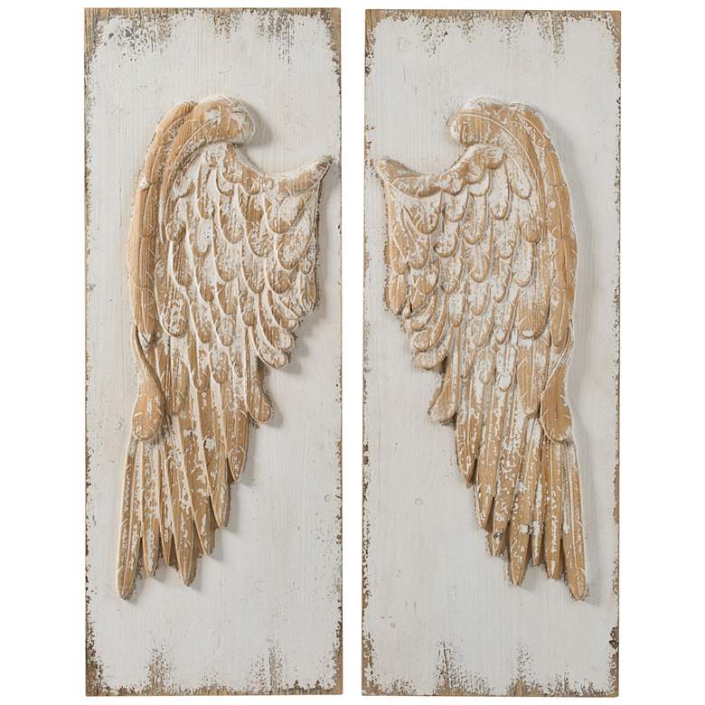 Natural Feather Wing 42 1/4&quot; High 2-Piece Wall Art Set
