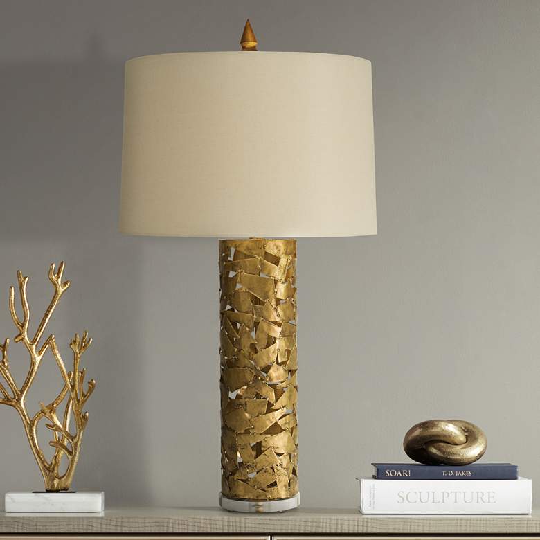 Image 1 Natural Light Confetti Gilded Gold Iron Column Table Lamp