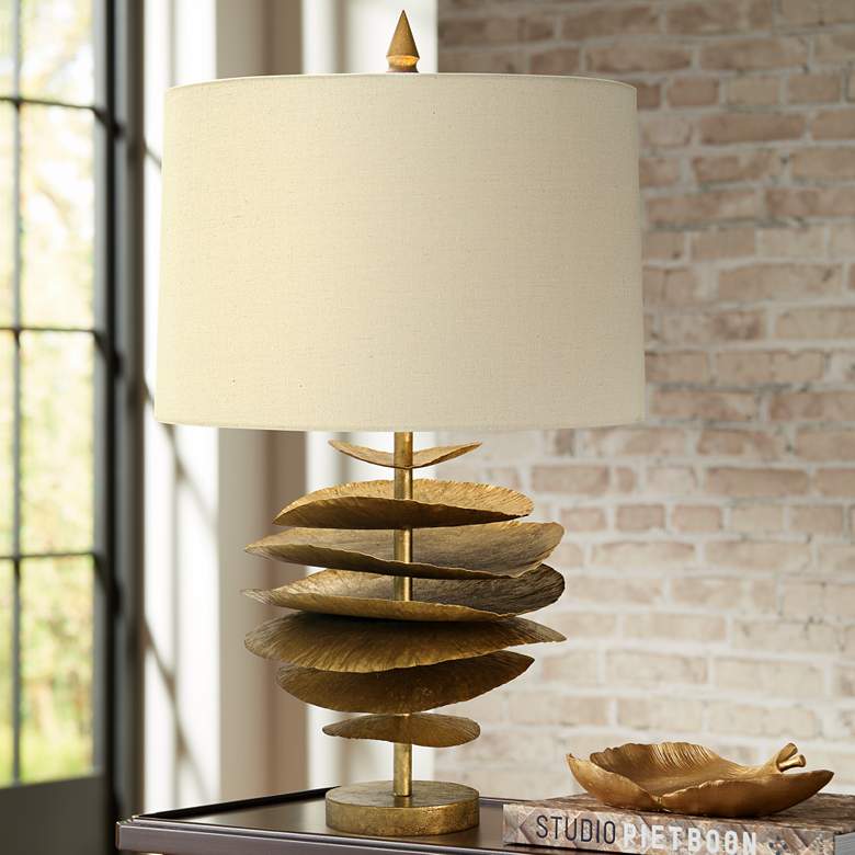 Image 1 Natural Light Lily Pad Gilded Gold Iron Metal Table Lamp