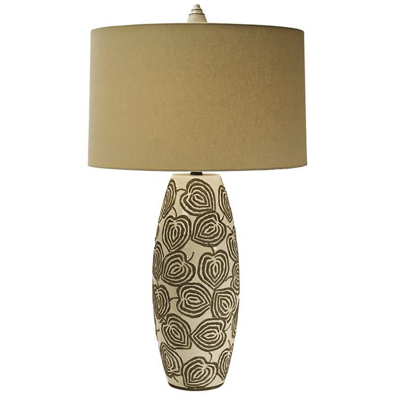 Image 1 Natural Light Relief Oatmeal Pottery Table Lamp