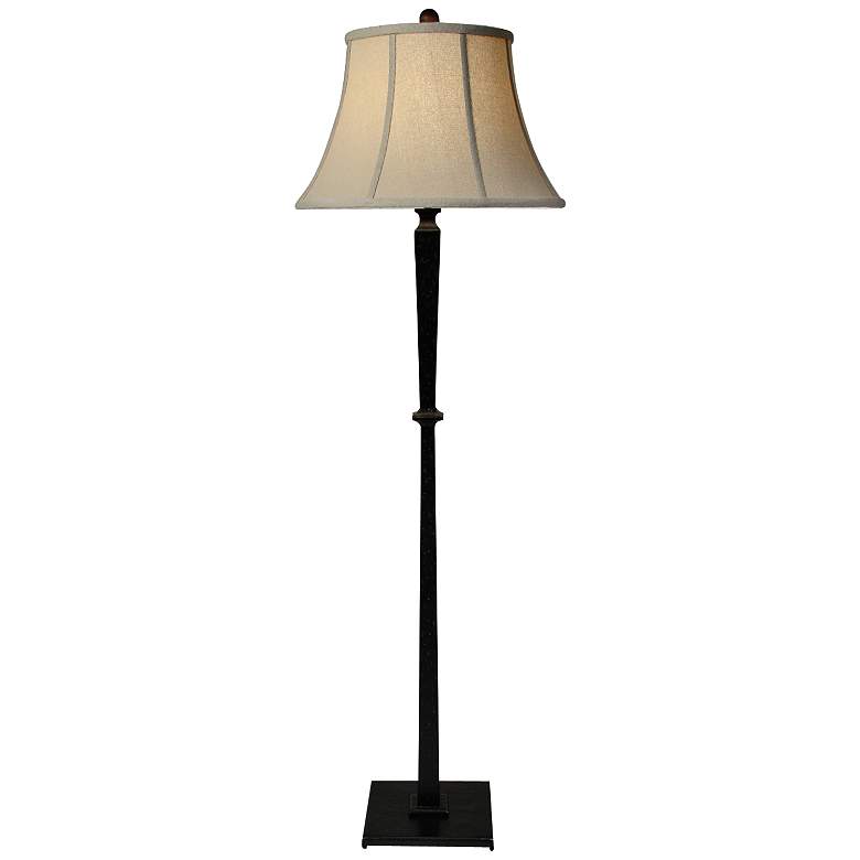 Image 1 Natural Light Round Up 66 inch Hopsack Bell Shade Bronze Floor Lamp