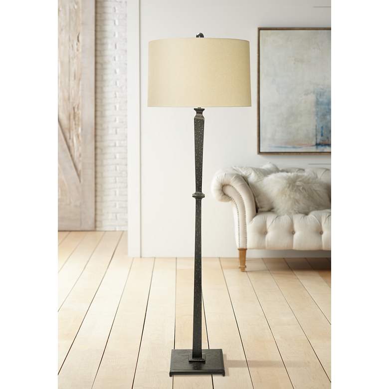 Image 1 Natural Light Round Up Floor Lamp with Linen Drum Shade