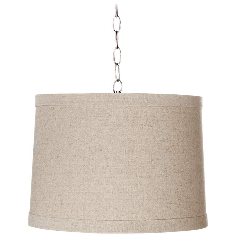 Image 1 Natural Linen 14 inch Wide Brushed Steel Shaded Pendant