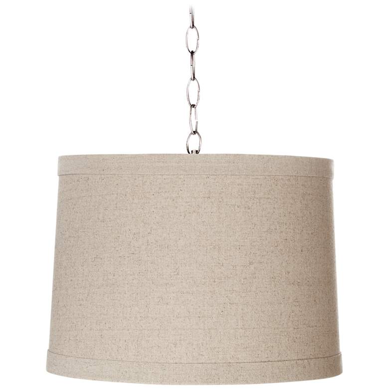 Image 1 Natural Linen 14" Wide Brushed Steel Shaded Pendant