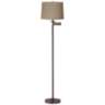 Natural Linen Drum Bronze Swing Arm Floor Lamp