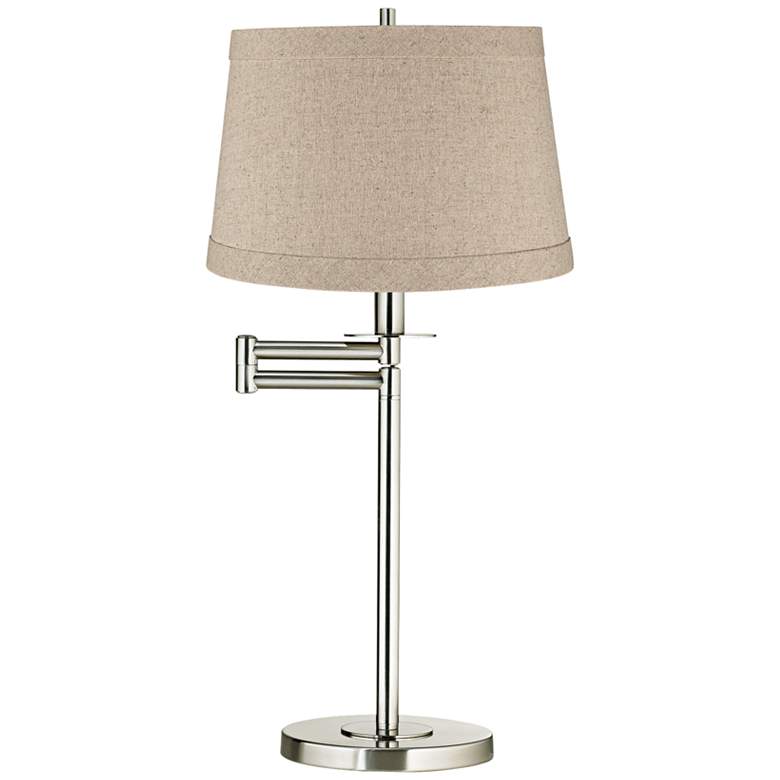 Image 1 Natural Linen Drum Brushed Nickel Swing Arm Desk Lamp