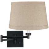 Natural Linen Drum Espresso Swing Arm Wall Lamp