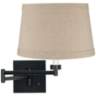 Natural Linen Drum Espresso Swing Arm Wall Lamp