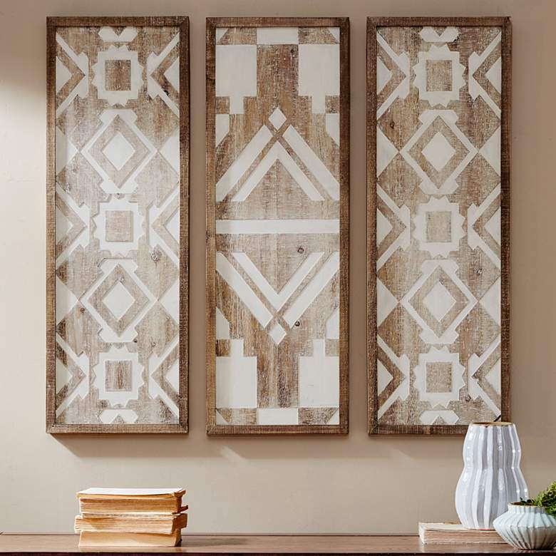 Image 1 Natural Mandal 3-Piece Printed Wood Wall Art Set