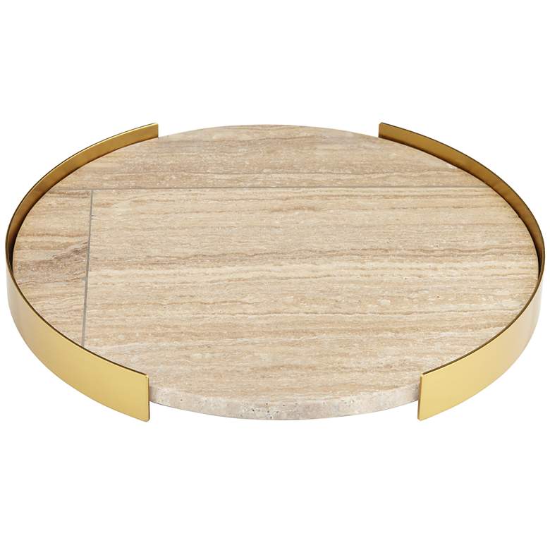 Natural Marble and Brass 12 inch Wide Round Tray
