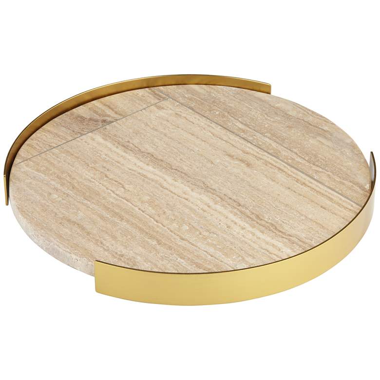 Natural Marble and Brass 12 inch Wide Round Tray more views