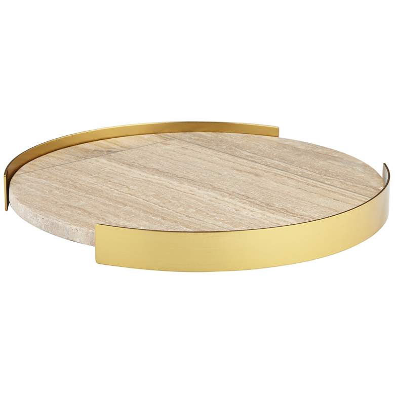 Image 4 Natural Marble and Brass 12 inch Wide Round Tray more views