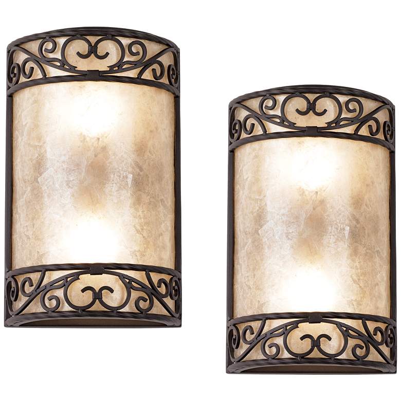 Image 2 Natural Mica 12 1/2" High Wall Sconce Fixtures Set of 2
