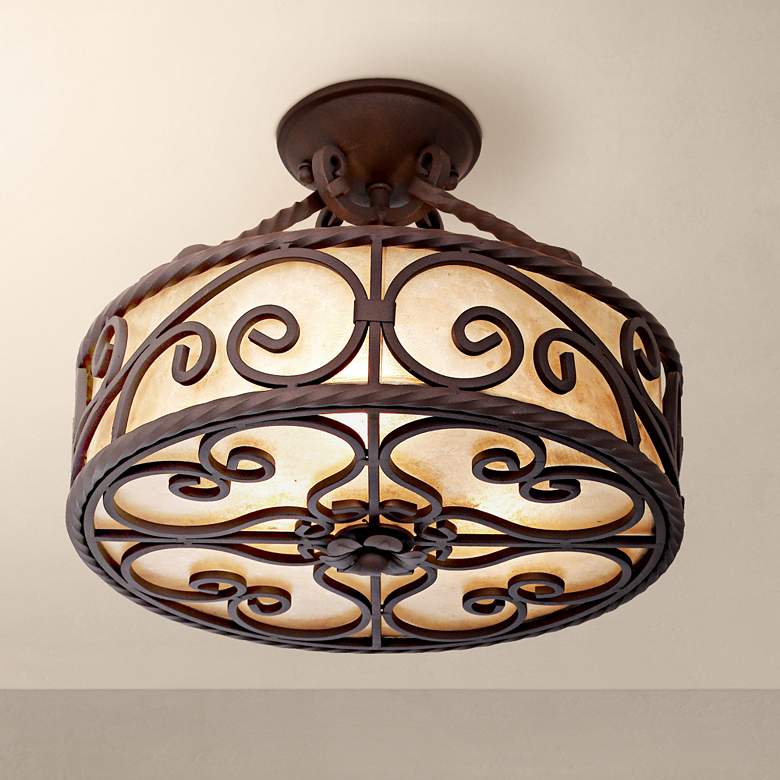 Image 1 Natural Mica Collection 15 inch Wide Iron LED Ceiling Light