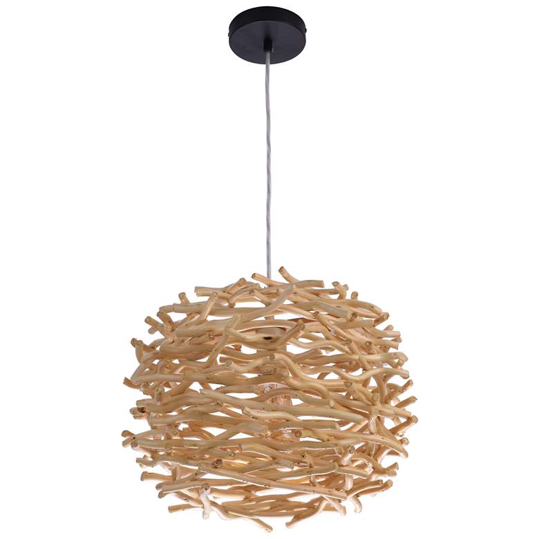 Image 1 Natural Pendant 1 Light Natural Wood Woven Orb, 16.5" Wide