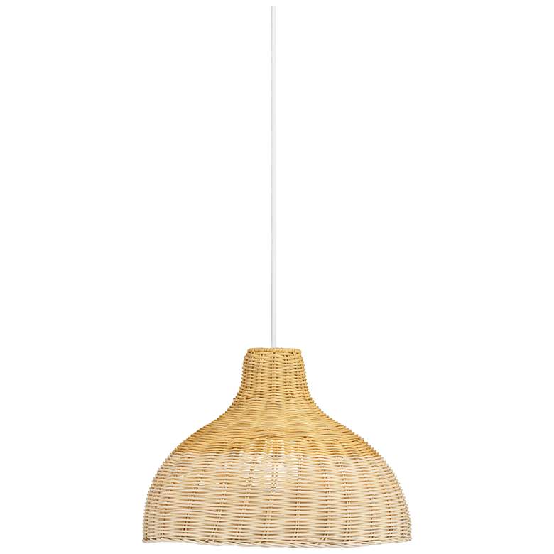 Image 1 Natural Rattan 13 inch Wide Dome Pendant Light