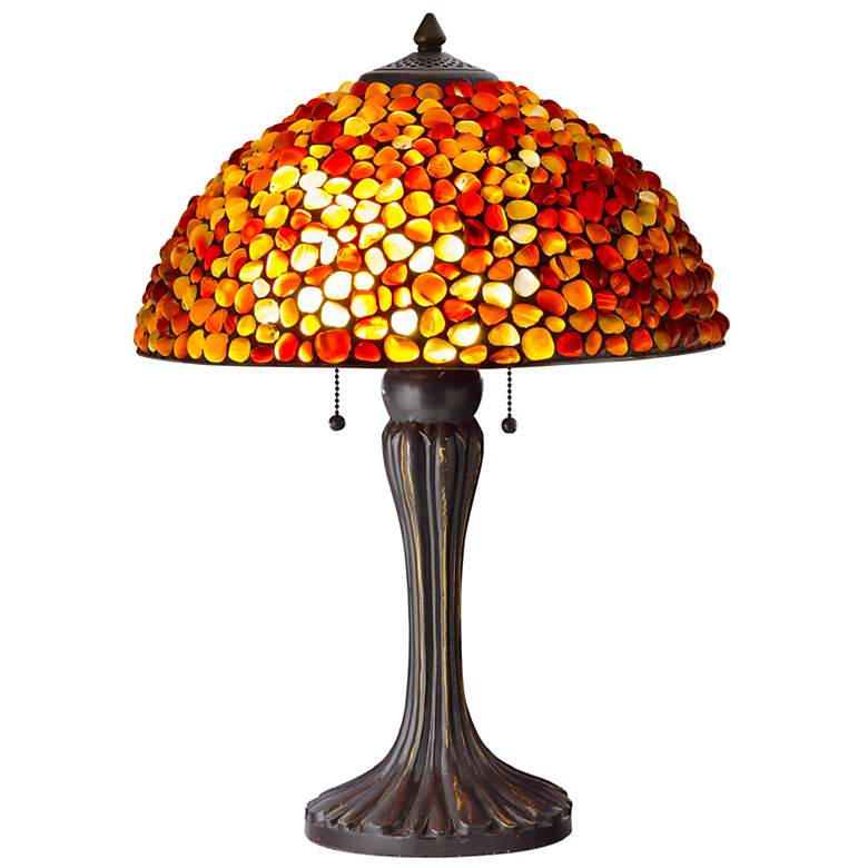 Image 1 Natural Red Gemstone Antique Bronze Table Lamp