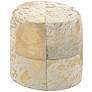 Natural Reflections Gold and White Leather Round Ottoman