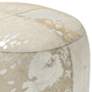 Natural Reflections Silver and White Leather Round Ottoman