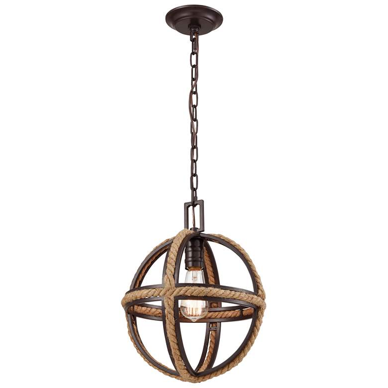 Image 1 Natural Rope 12 Wide 1-Light Mini Pendant Oil Rubbed Bronze