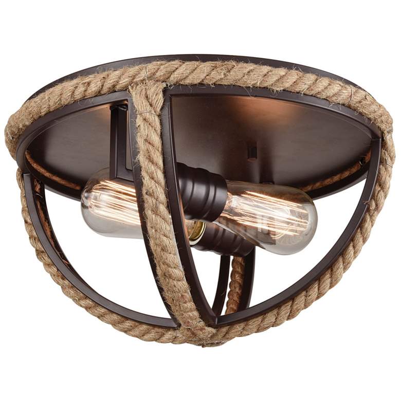Image 1 Natural Rope 13 inch Wide 2-Light Flush Mount - Oil Rubbed Bronze