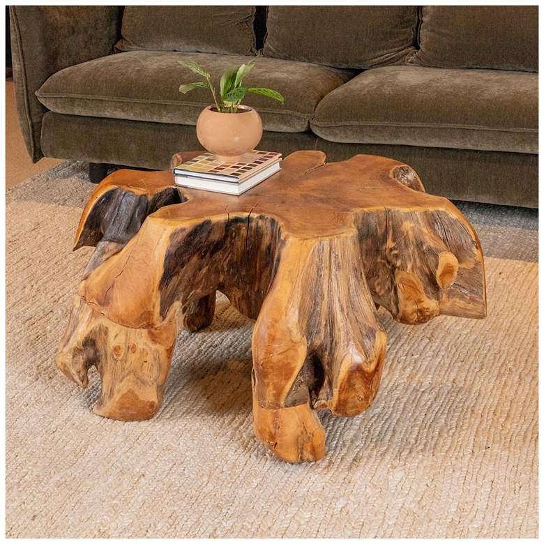 Image 1 Natural Round Wood Coffee Table, Brown