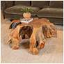 1_Natural Round Wood Coffee Table, Brown