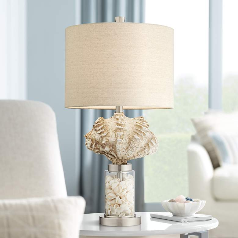 Image 1 Natural Seashell Cove and Glass Fillable Table Lamp