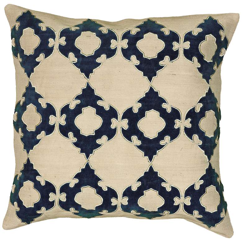 Image 1 Natural Taupe and Blue 18 inch Square Throw Pillow