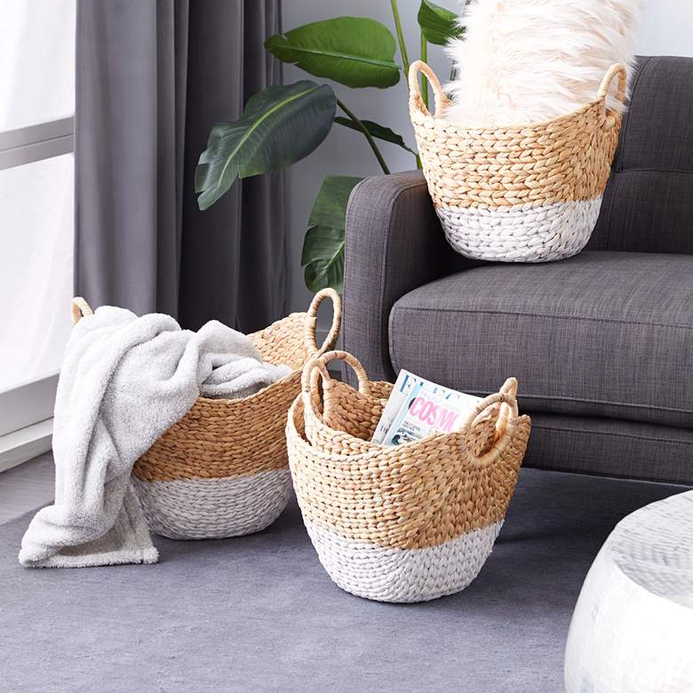 Image 1 Natural White Water Hyacinth Wicker Storage Baskets Set of 4