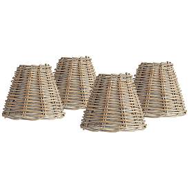 Image1 of Natural Wicker Weave Chandelier Lamp Shades 3x6x5 (Clip-On) Set of 4