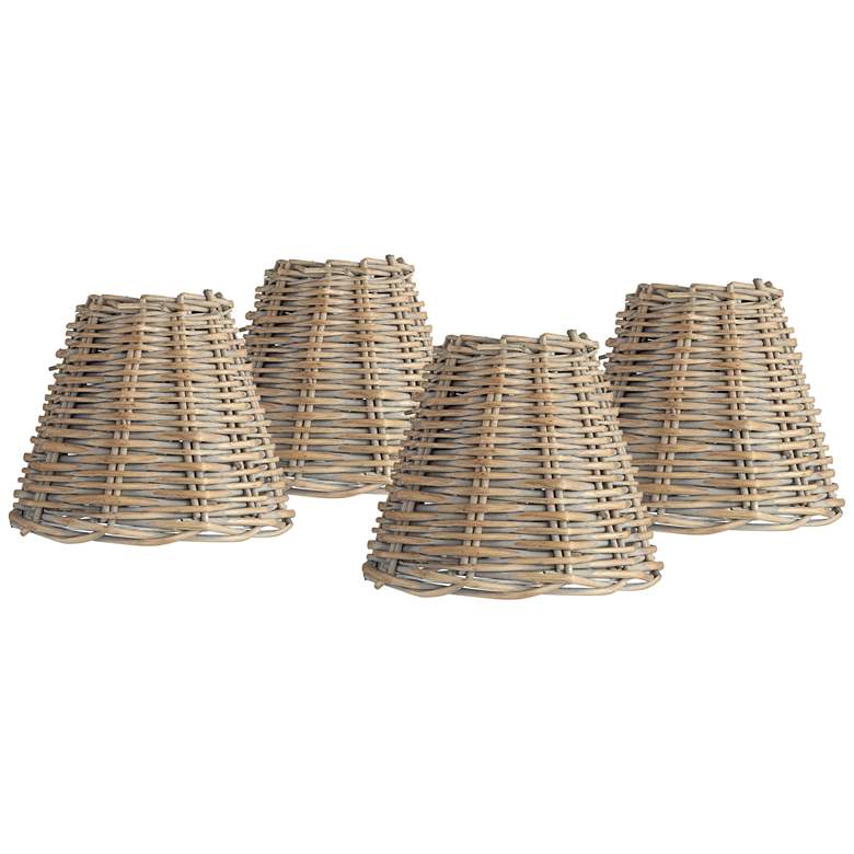Image 1 Natural Wicker Weave Chandelier Lamp Shades 3x6x5 (Clip-On) Set of 4
