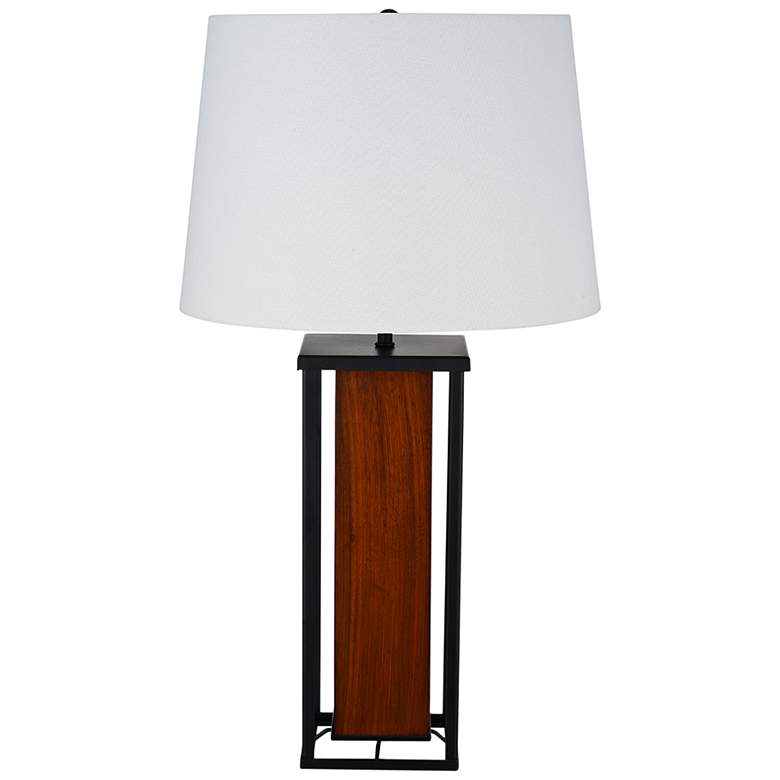 Image 1 Natural Wood and Matte Black LED Accent Table Lamp